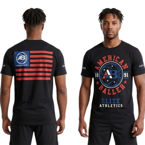 $40 AMERICAN FIGHTER BALLER Black USA FLAG Athletic Basketball Graphic T-shirt
