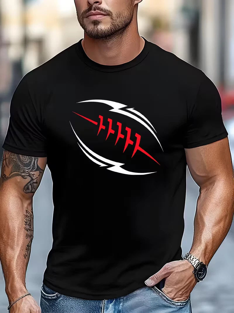 Men's Rugby Print T Shirt Casual Sports Tee Summer Short Sleeve Crew Neck Top