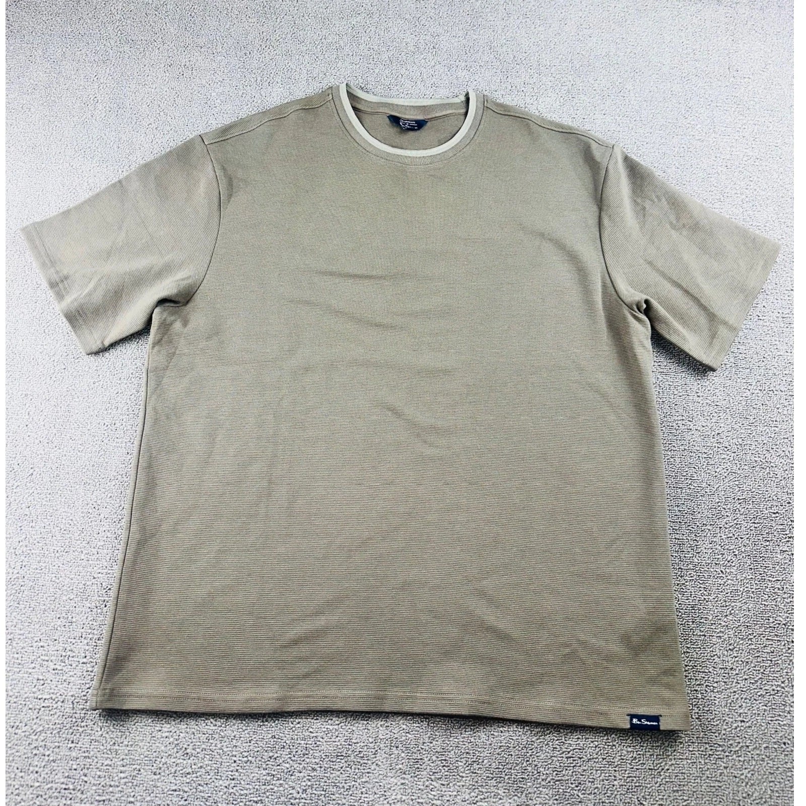 Ben Sherman Ringer T-Shirt Men L Tan Regular Striped Ribbed Knit Streetwear