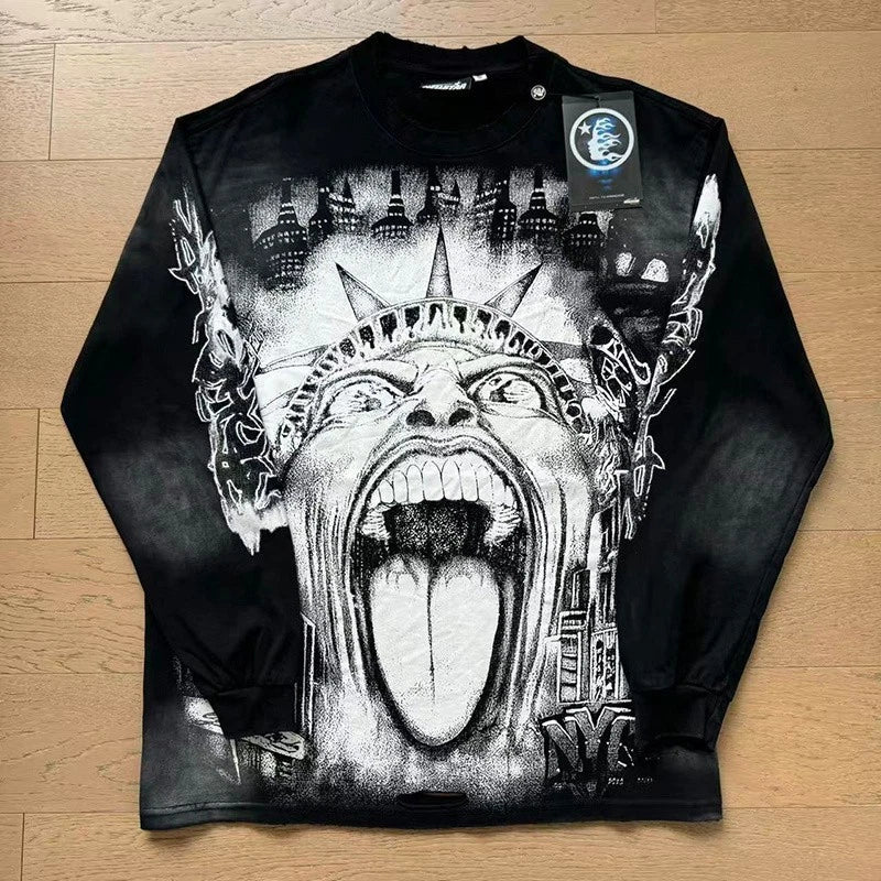 Hell Studios star Mocking the Statue of Liberty print Men's Long Sleeve T-shirt