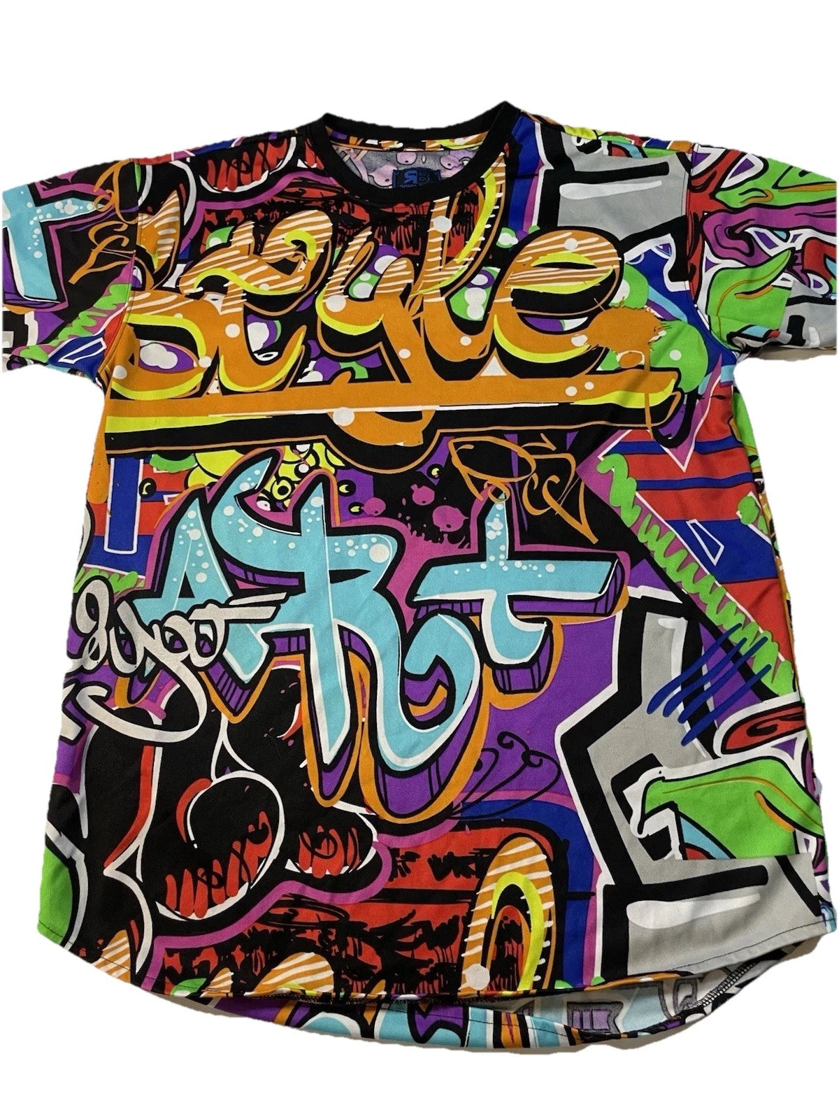 Royal Blue Label Hip Hop Graffiti Shirt Colorful Print Urban Street Art Size Med