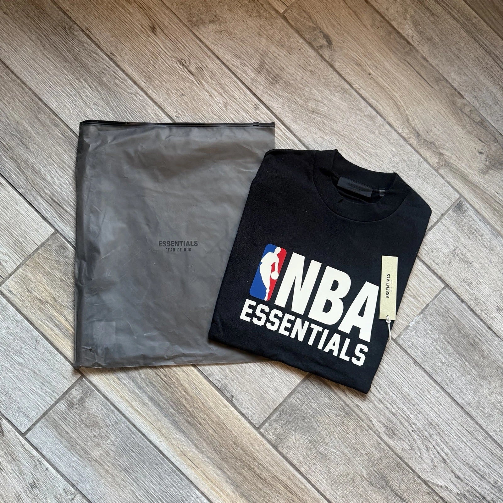 Fear of God NBA Essentials 90s Tee Black Unisex Streetwear Graphic Shirt Large