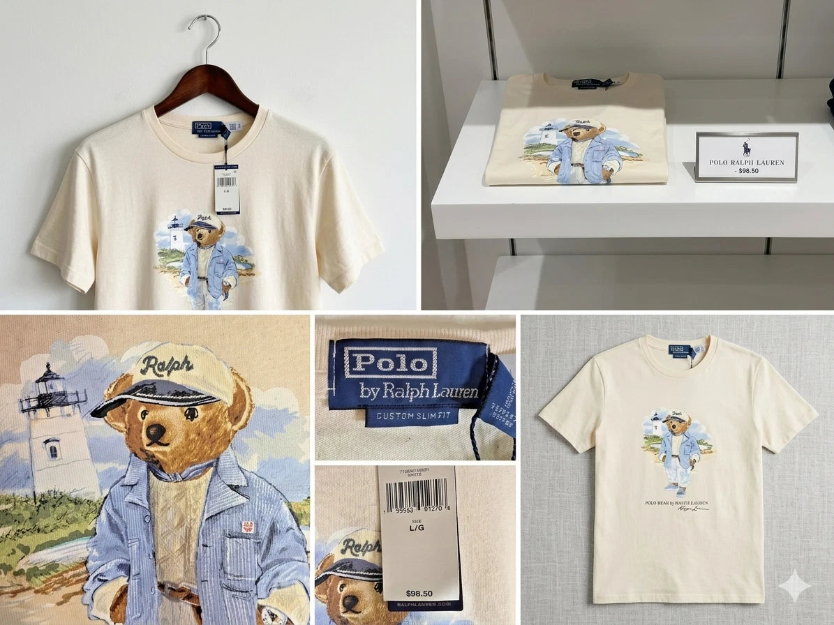 Polo Ralph Lauren Lux men's t-shirt Polo Bear ivory color custom slim fit