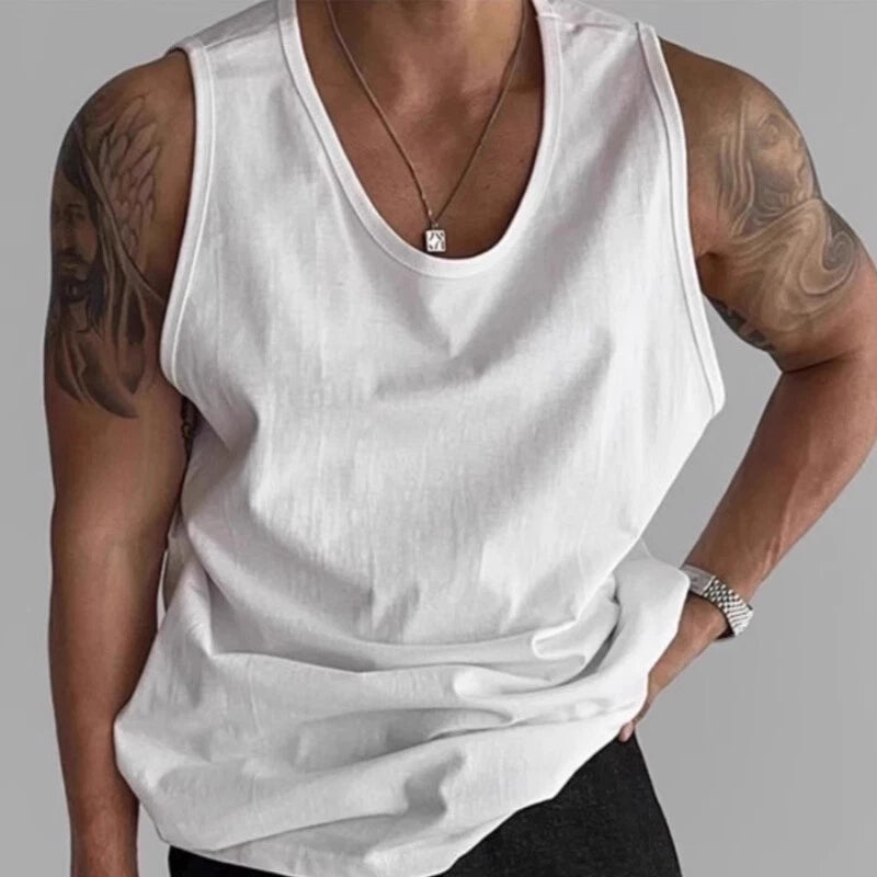 Men Sleeveless Vest Top Cotton Blend Large Size Casual Fitness Vest Tank Top