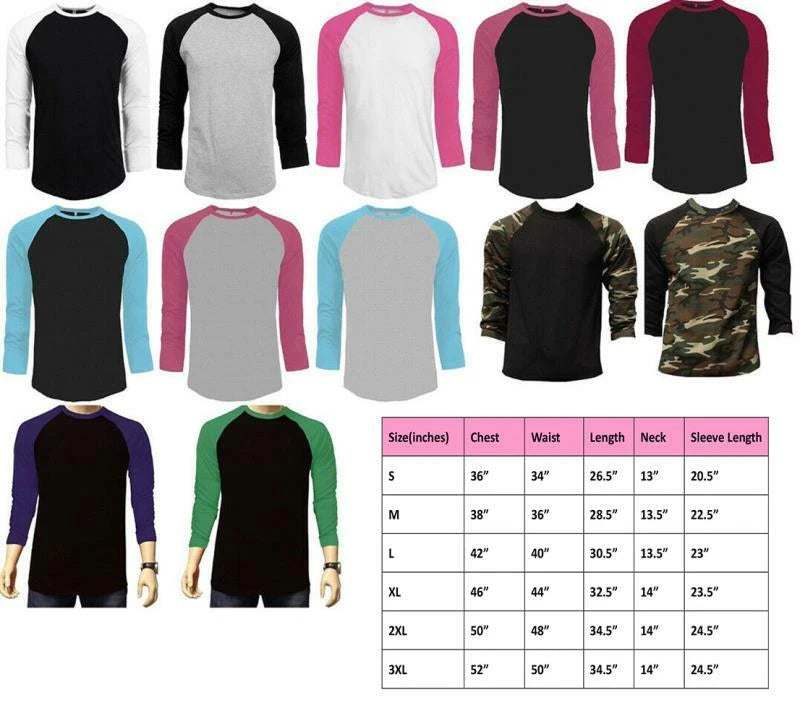 Long Sleeve Plain T-Shirt Baseball Tee Raglan Jersey Sports Men's Tee