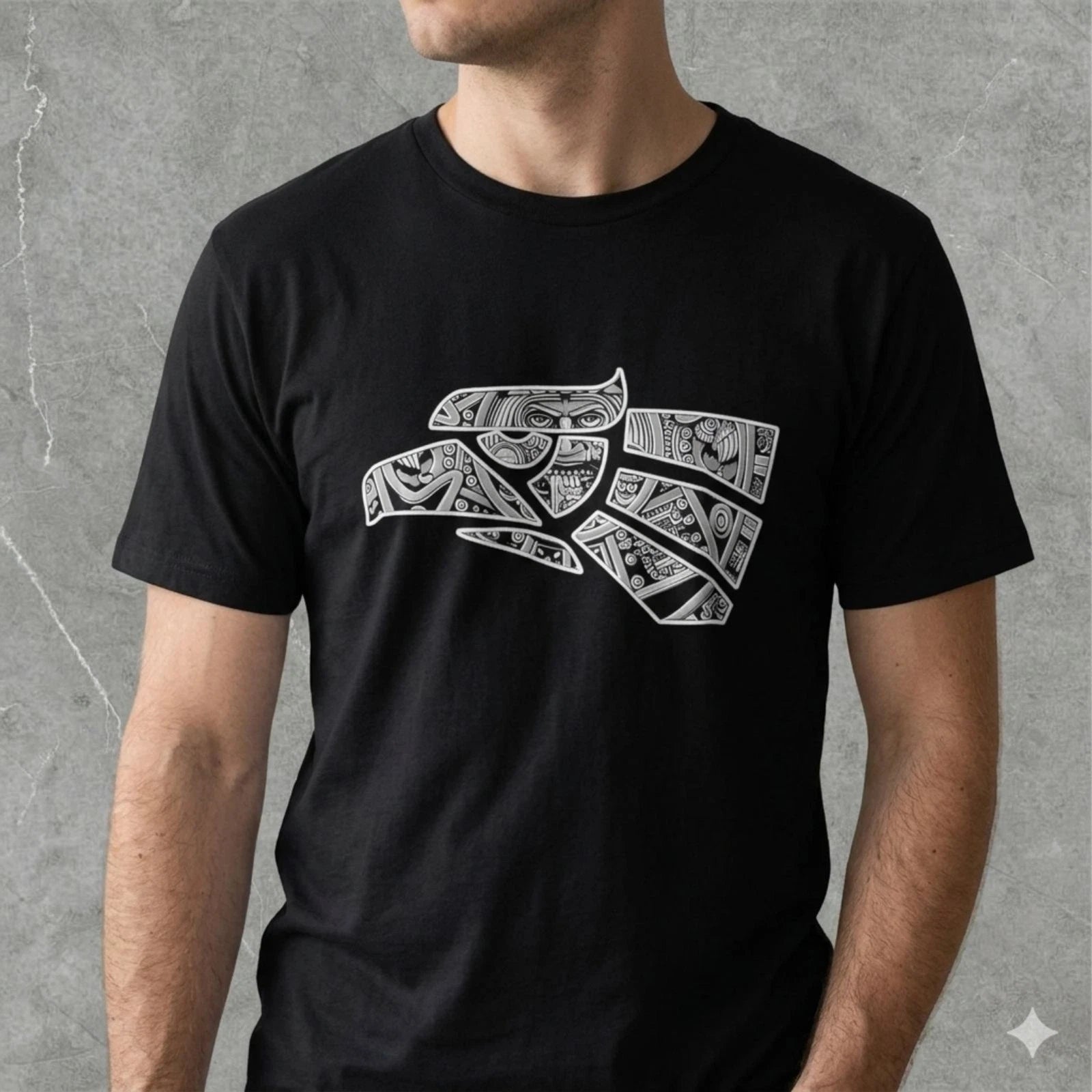 Men Graphic T-Shirt Aztec Warrior Eagle Casual Streetwear Black Size L