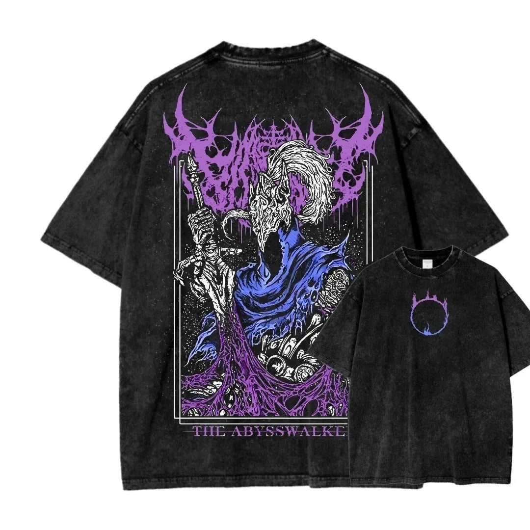 Dark Souls T Shirt Washed Vintage Anime Streetwear Oversized Graphic Tee Men