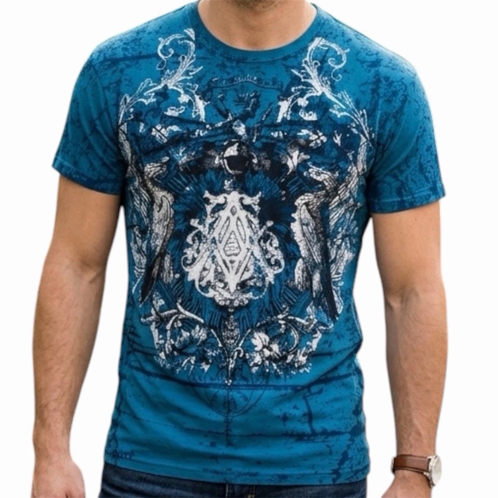ARCHAIC by AFFLICTION Pacific Blue AXIS Short Sleeve Slim Fit Y2K T-shirt NWT