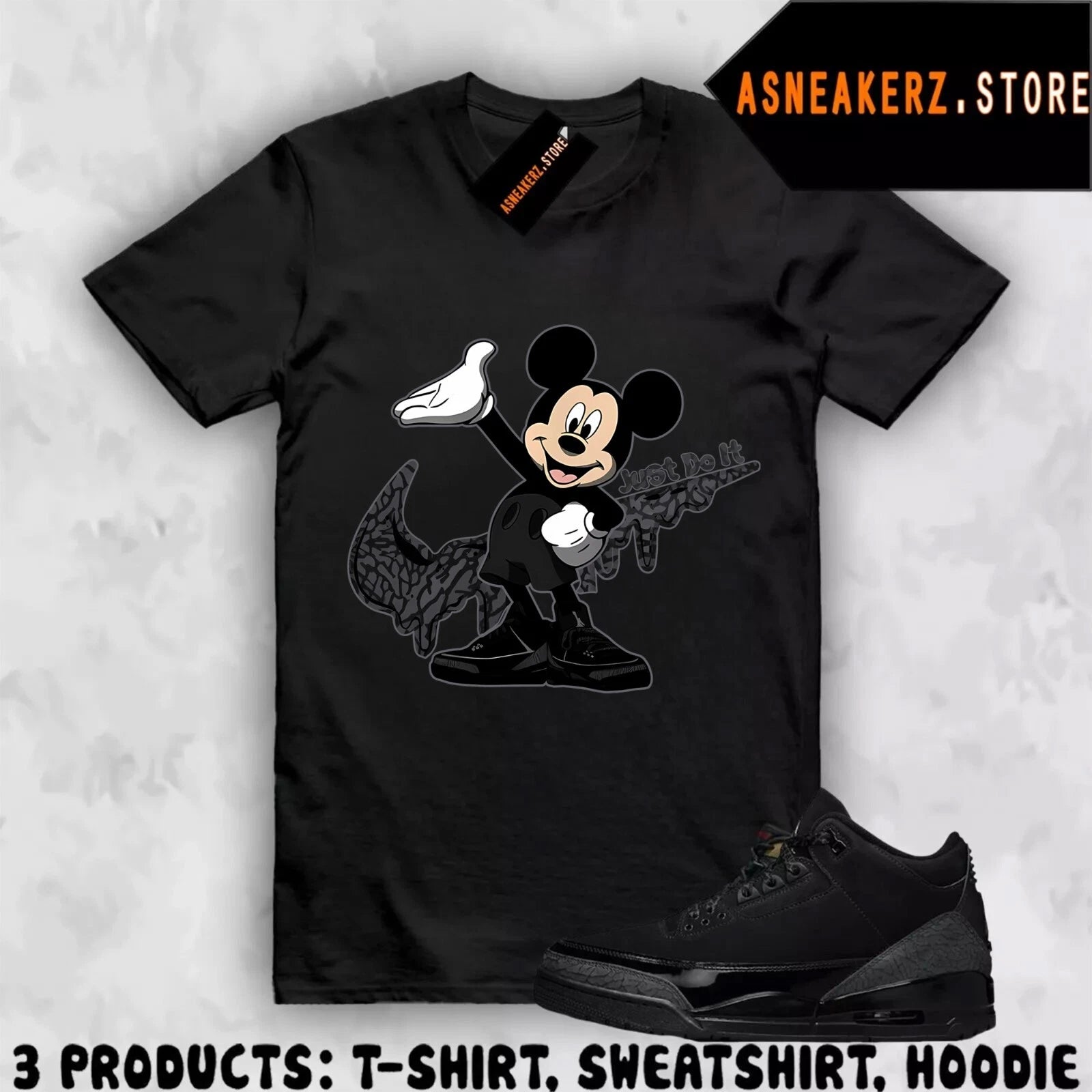 Shirt To Match AJ 3 Black Cat Sneaker Matching Tee Drip M Mouse T-Shirt