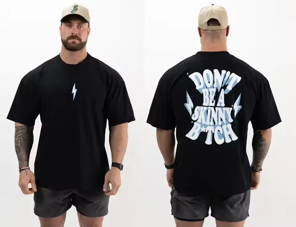 Oversized Men’s Gym T-Shirt Cotton Muscle Fitness Workout Summer Printed Tee Top