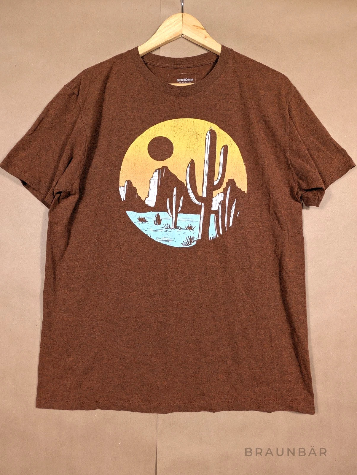 Vintage Sonoma Goods For Life Mens XL Brown T Shirt Desert Cactus Graphic Casual