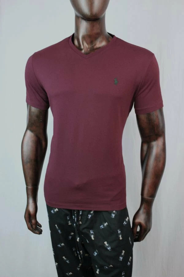 Polo by Ralph Lauren V-Neck T-Shirt~Classic Wine Color~Green POLO Pony~NWT~