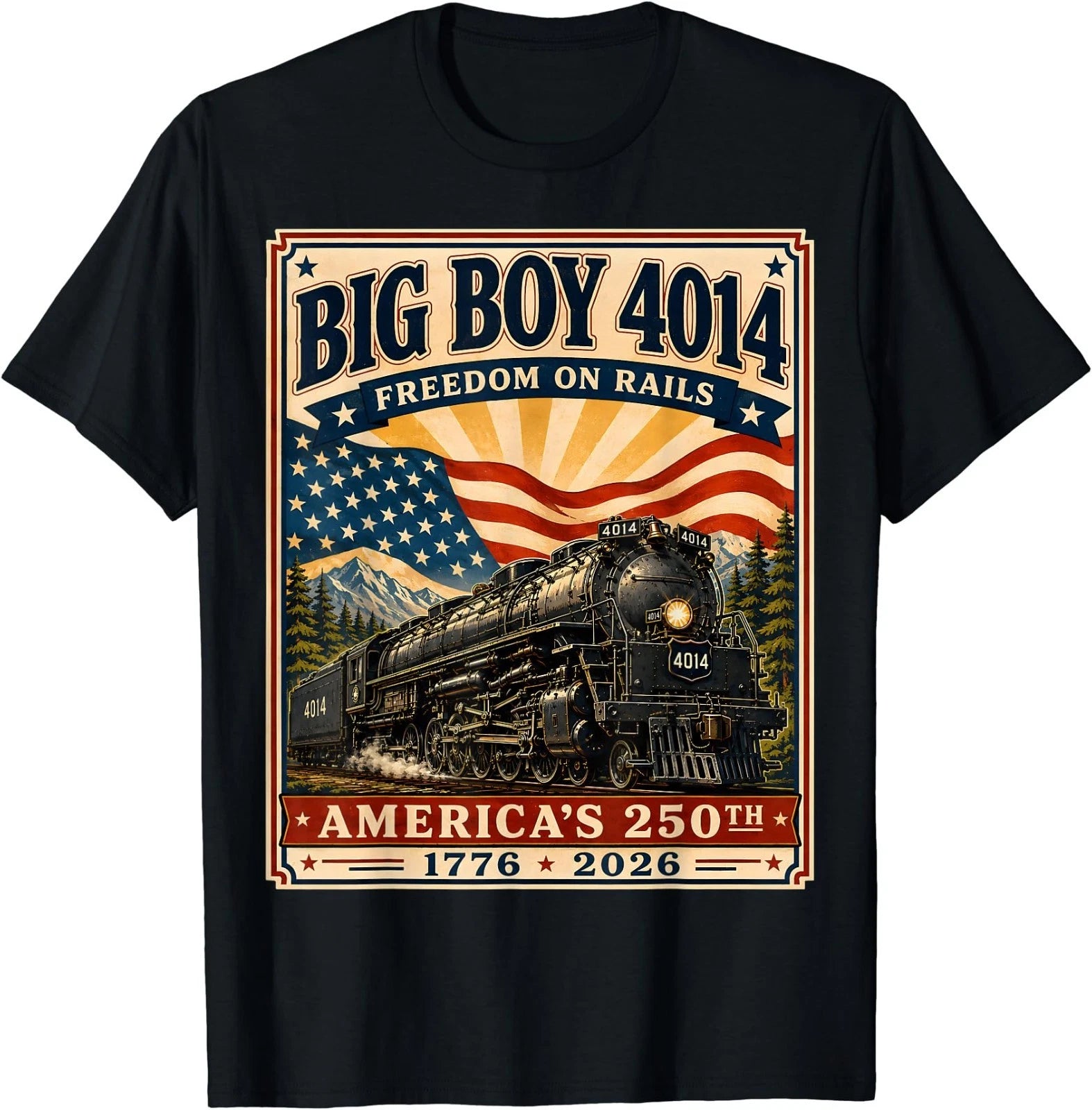 250th Anniversary USA Big Boy 4014 Train Vintage US Flag Tee T-Shirt