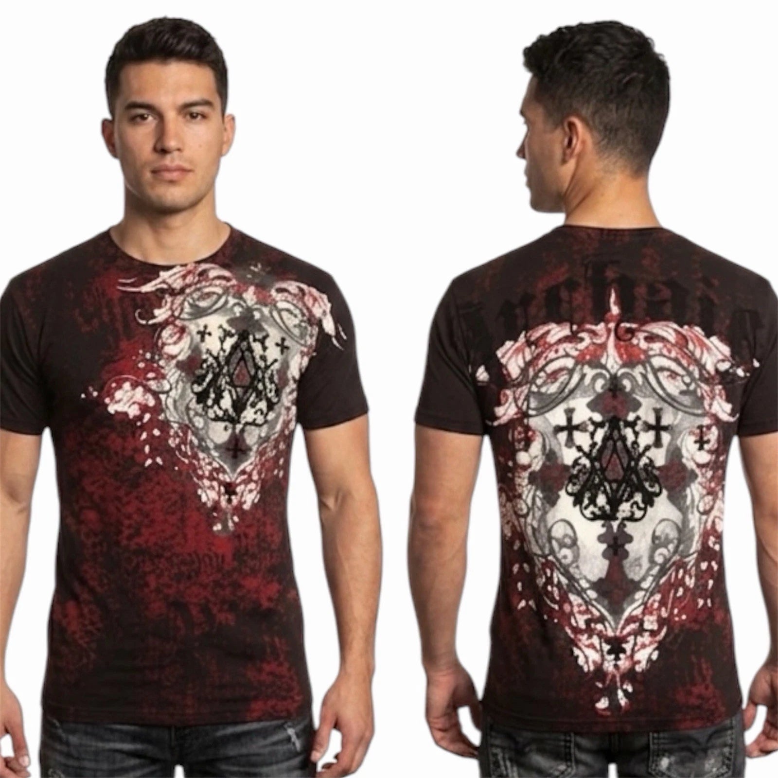 ARCHAIC by AFFLICTION Black Red ACLE Short Sleeve Slim Fit Y2K T-shirt NWT