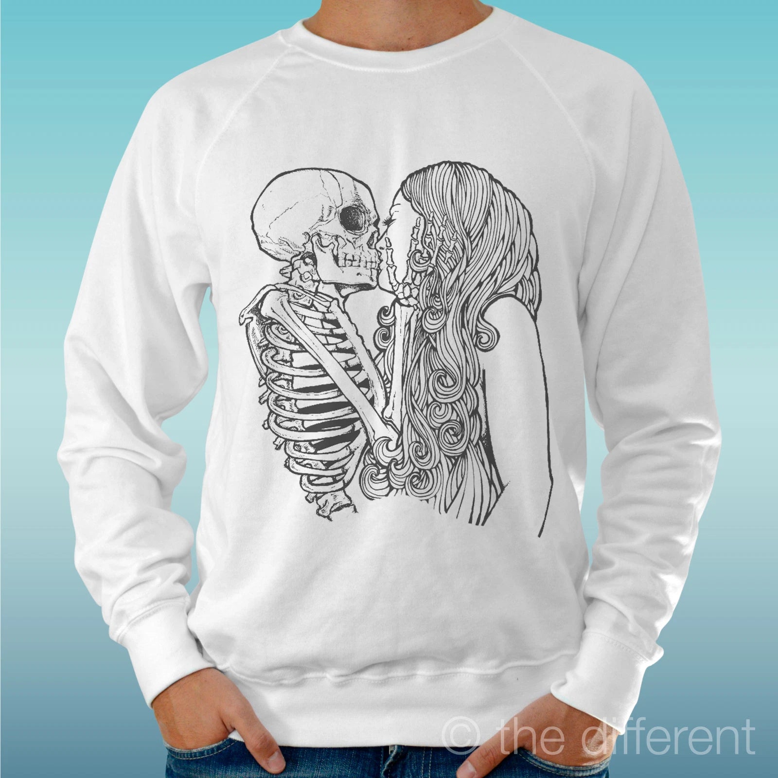 Felpa Man Light Sweater White " Skull Kiss " Road To Happiness