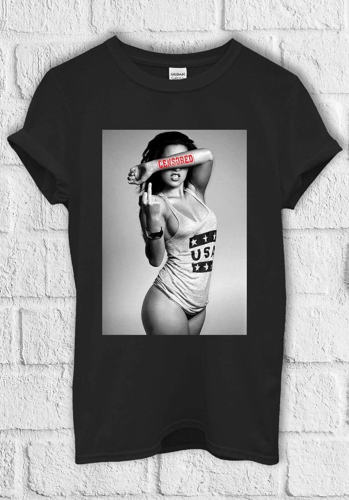 Sexy Finger Girl Censored USA T shirt Men Women Hoodie Sweatshirt Unisex  592