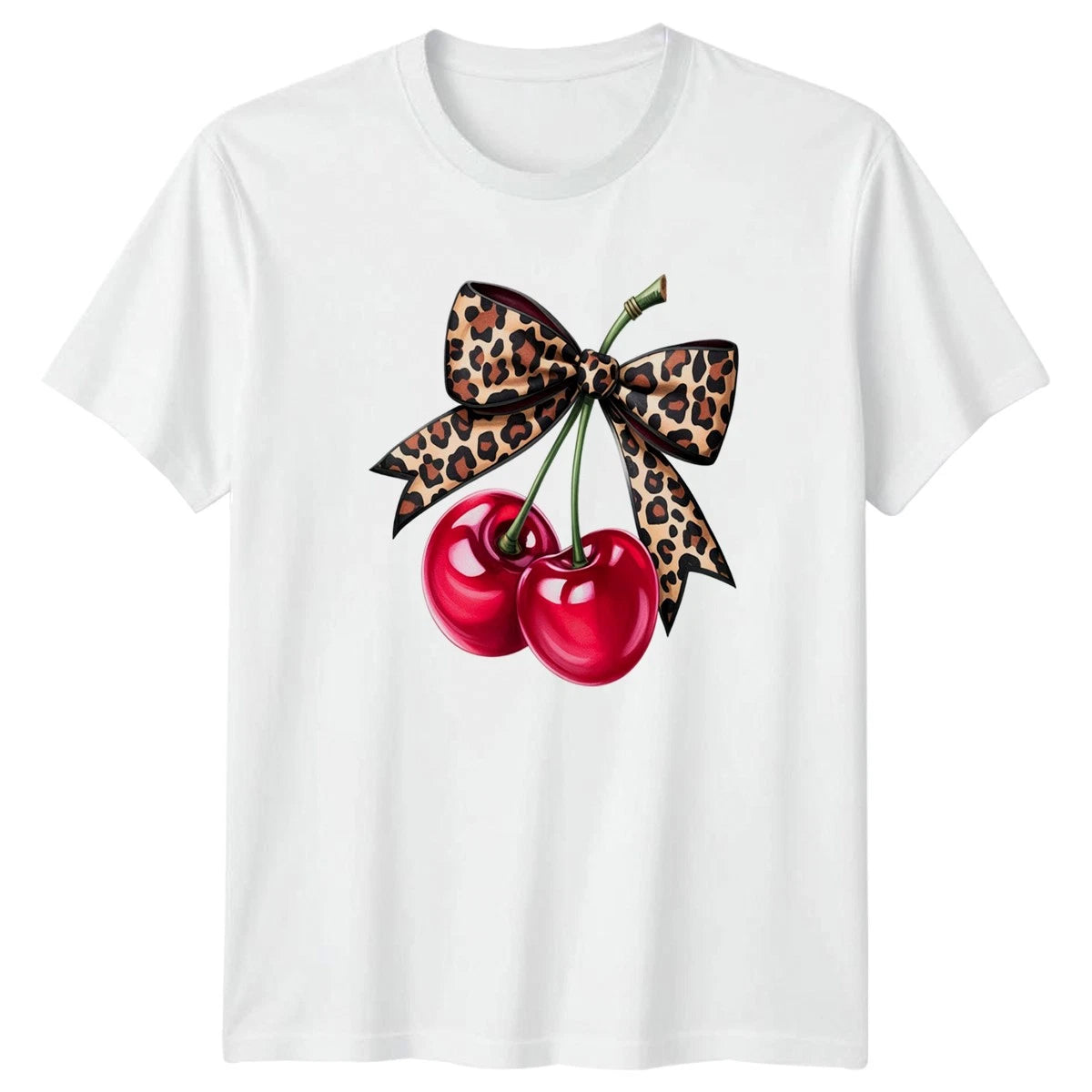 Wild Cherries Leopard Print Bow Womens T-Shirt Pinup Style Fashion Aesthetic