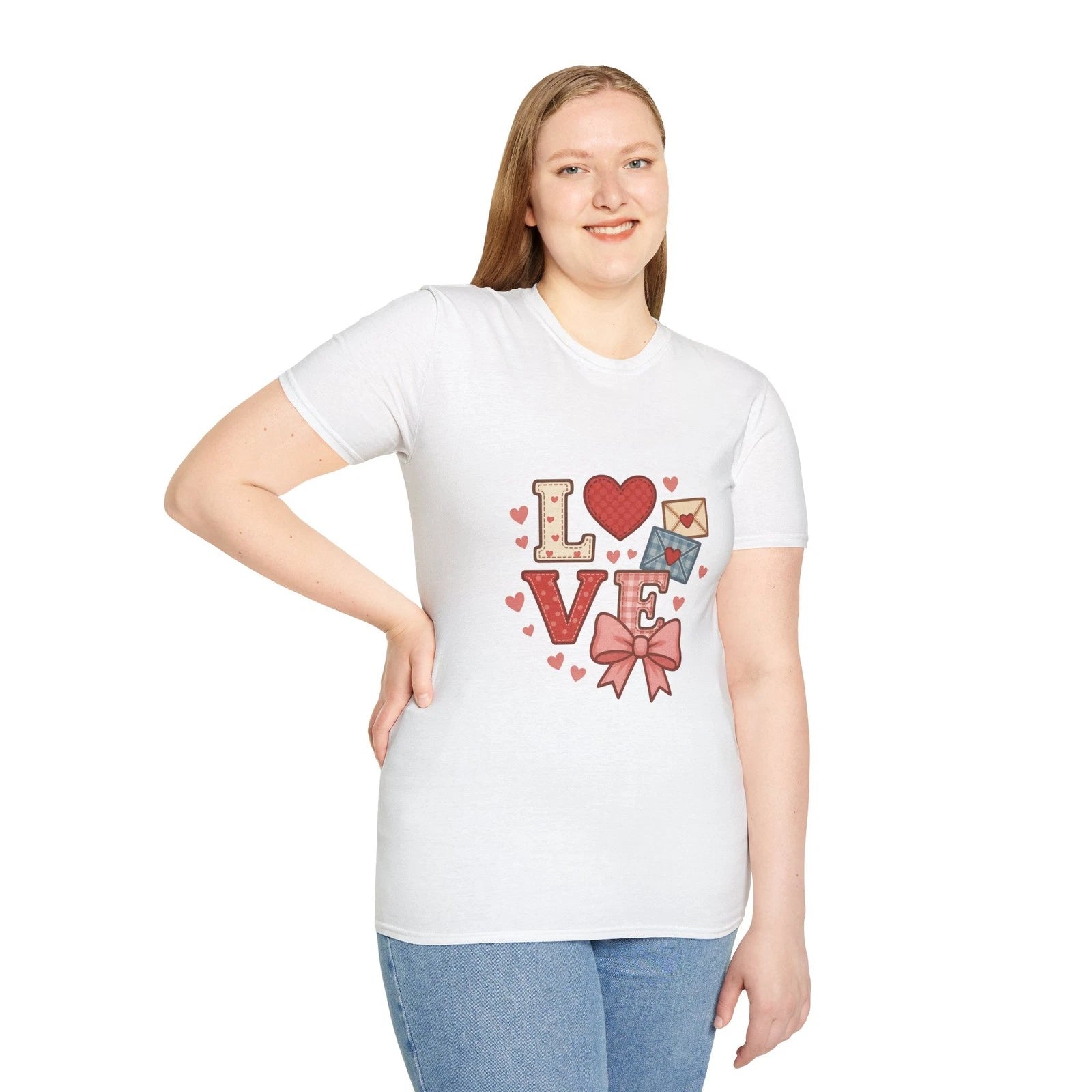 Cute Love Patchwork T-Shirt Valentine's Day Gift Unisex Aesthetic Graphic Tee