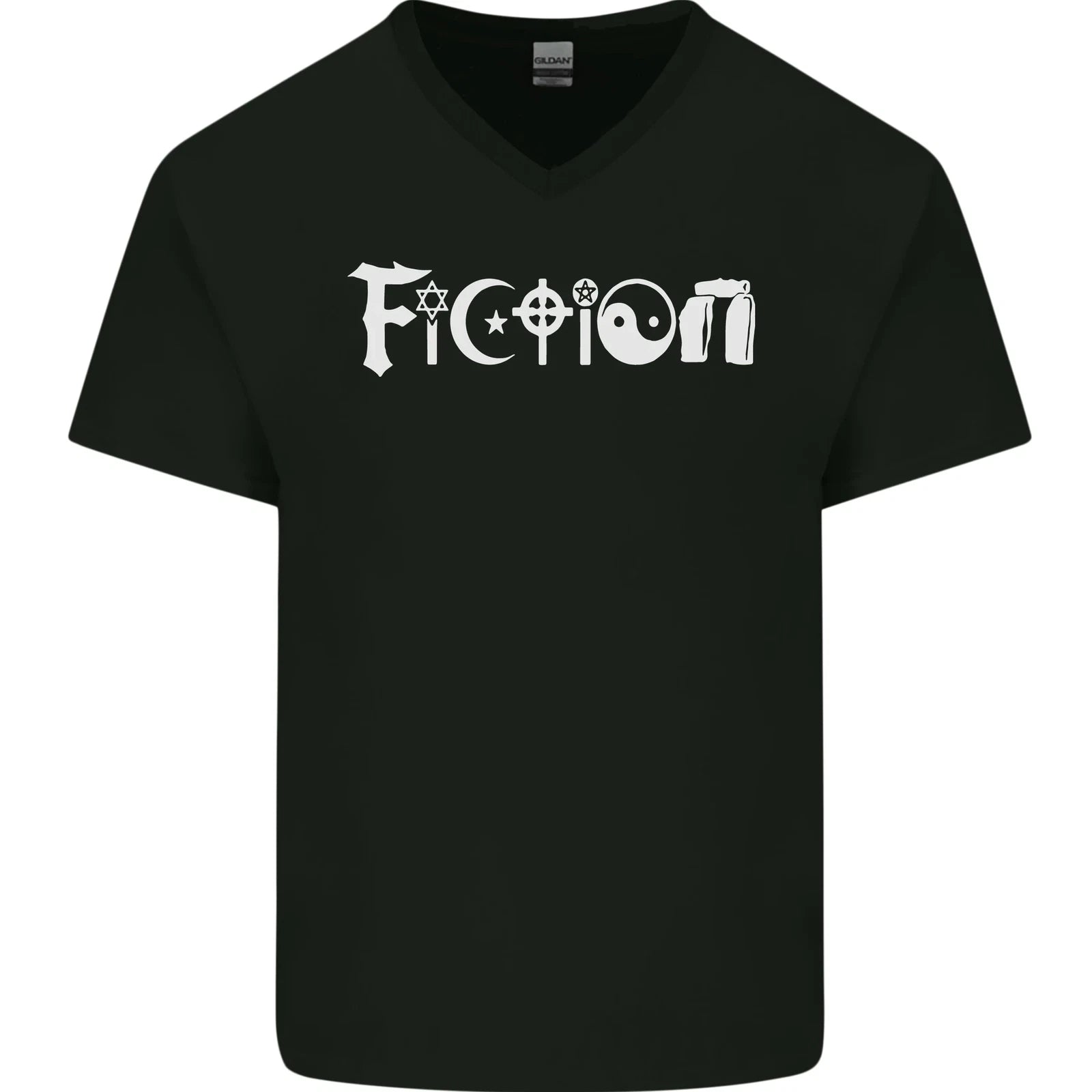 Fiction Funny Atheist Atheism Irreligious Mens V-Neck Cotton T-Shirt