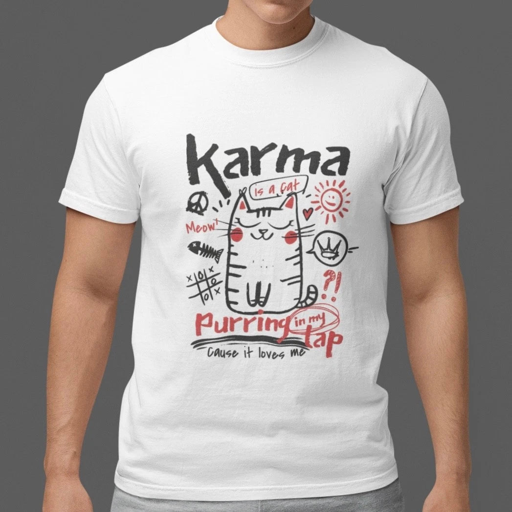 Karma Is A Cat Funny Cat Lover T Shirt Cute Pet Graphic Tee Unisex