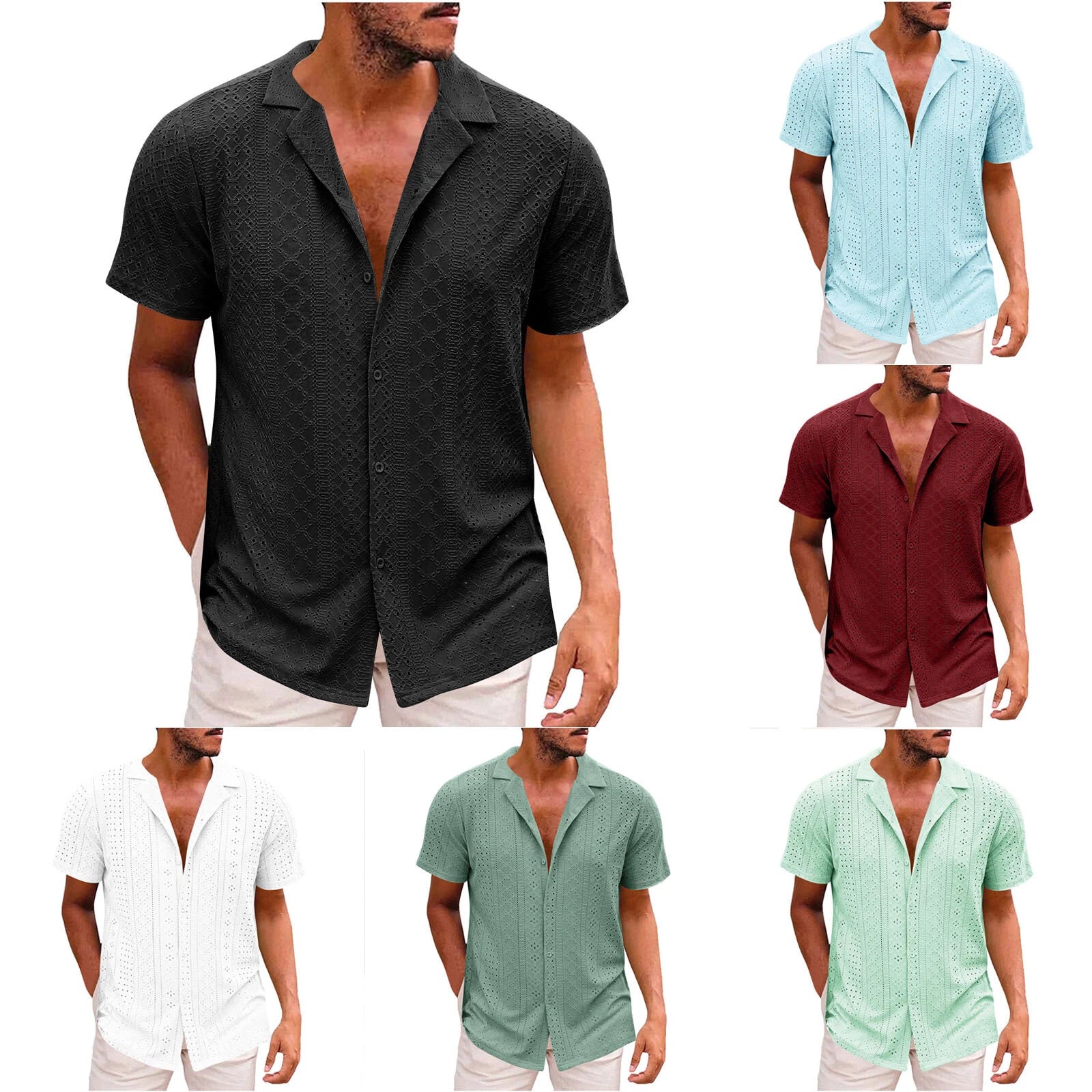 Men's Beach Shirt Casual Slim Shirts Short Sleeve Button Down Tops Blouse
