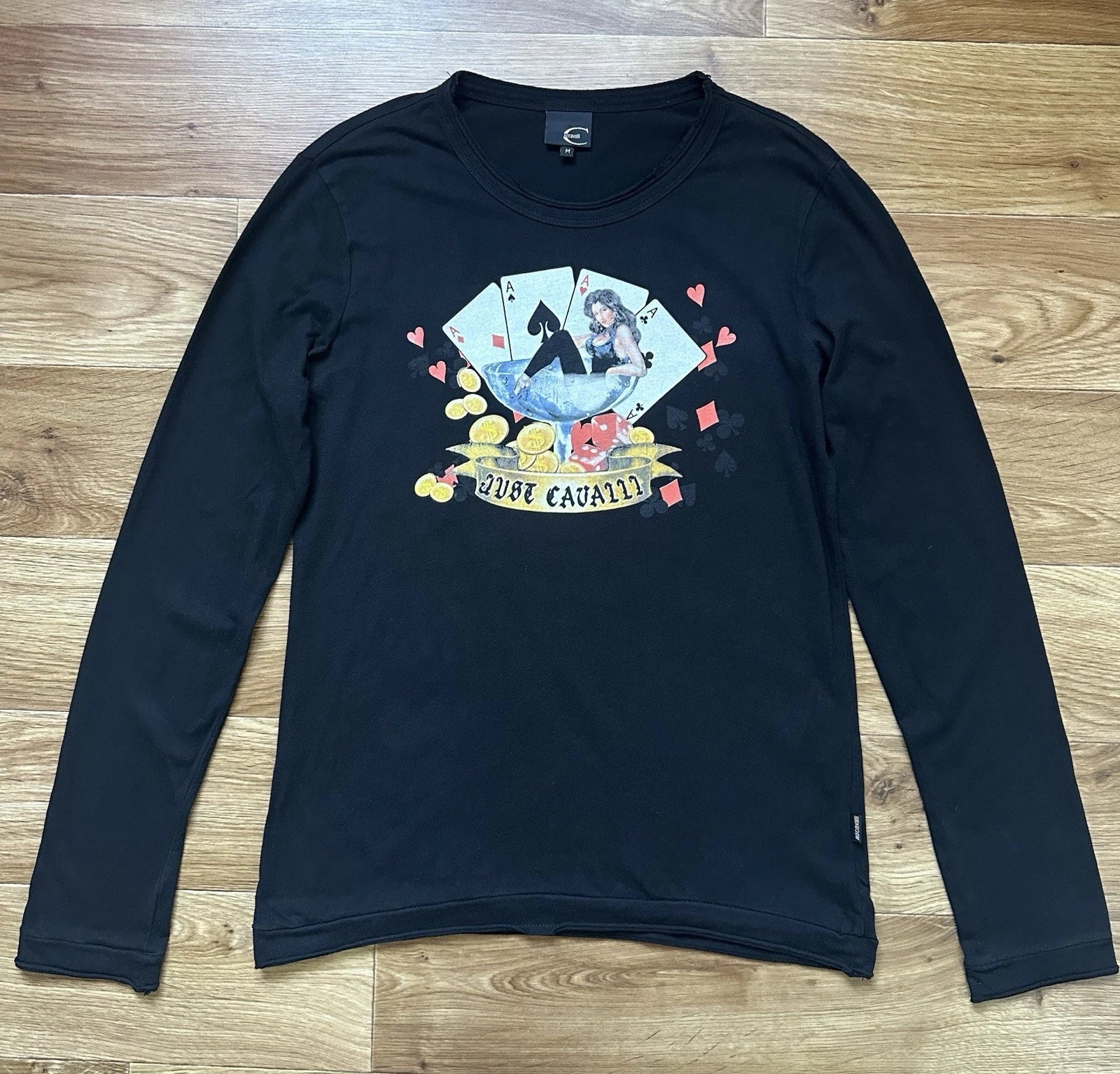 JUST CAVALLI Archival Y2K Casino Pin-up Long Sleeve Shirt M Ittierre Italy Vinta