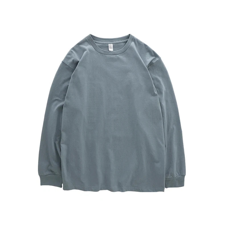 280G Heavyweight Long-Sleeved T-Shirt for Men 100% Cotton Shirts Oversized Solid