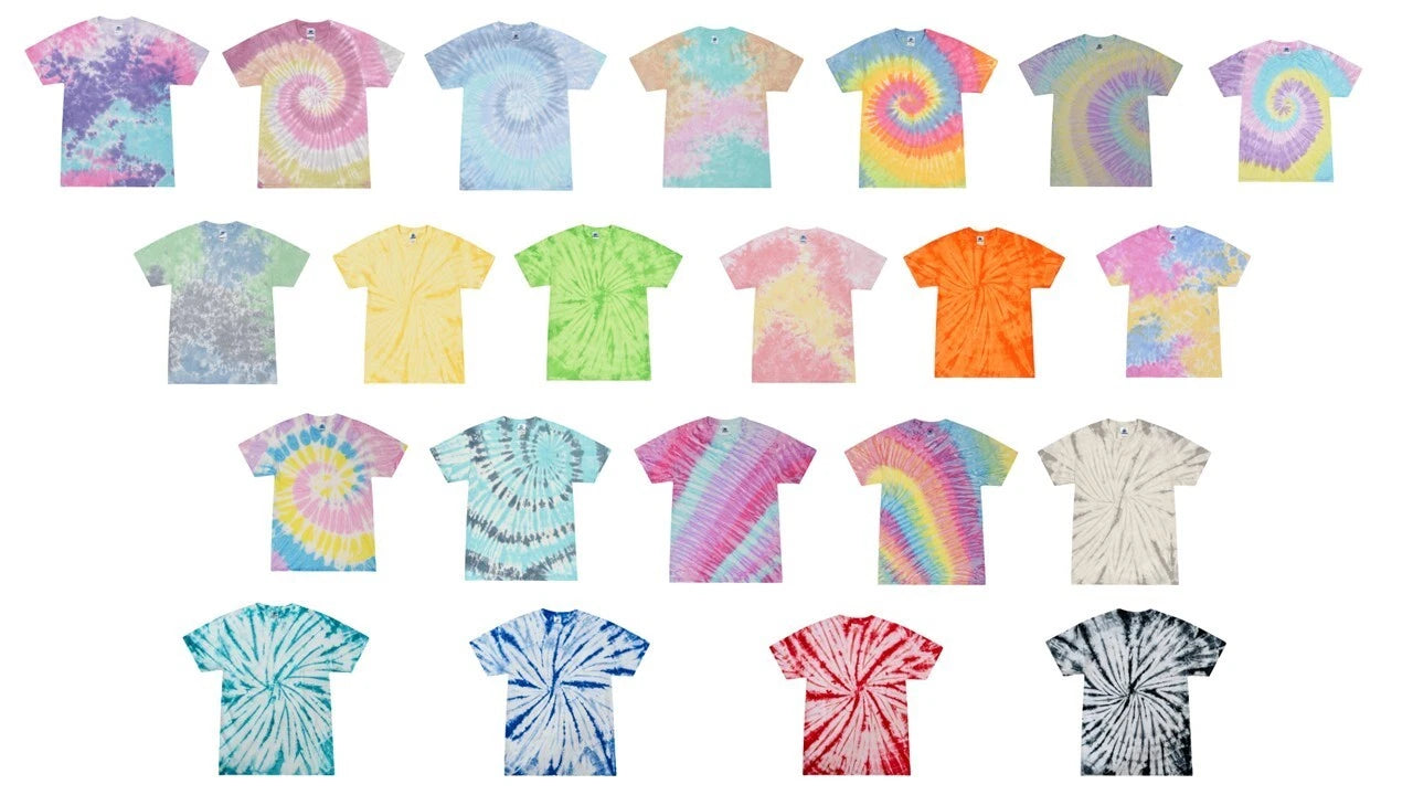 Tie Dye T-Shirts Cool Pastel Colors Kids & Adult Short Sleeve Cotton Colortone
