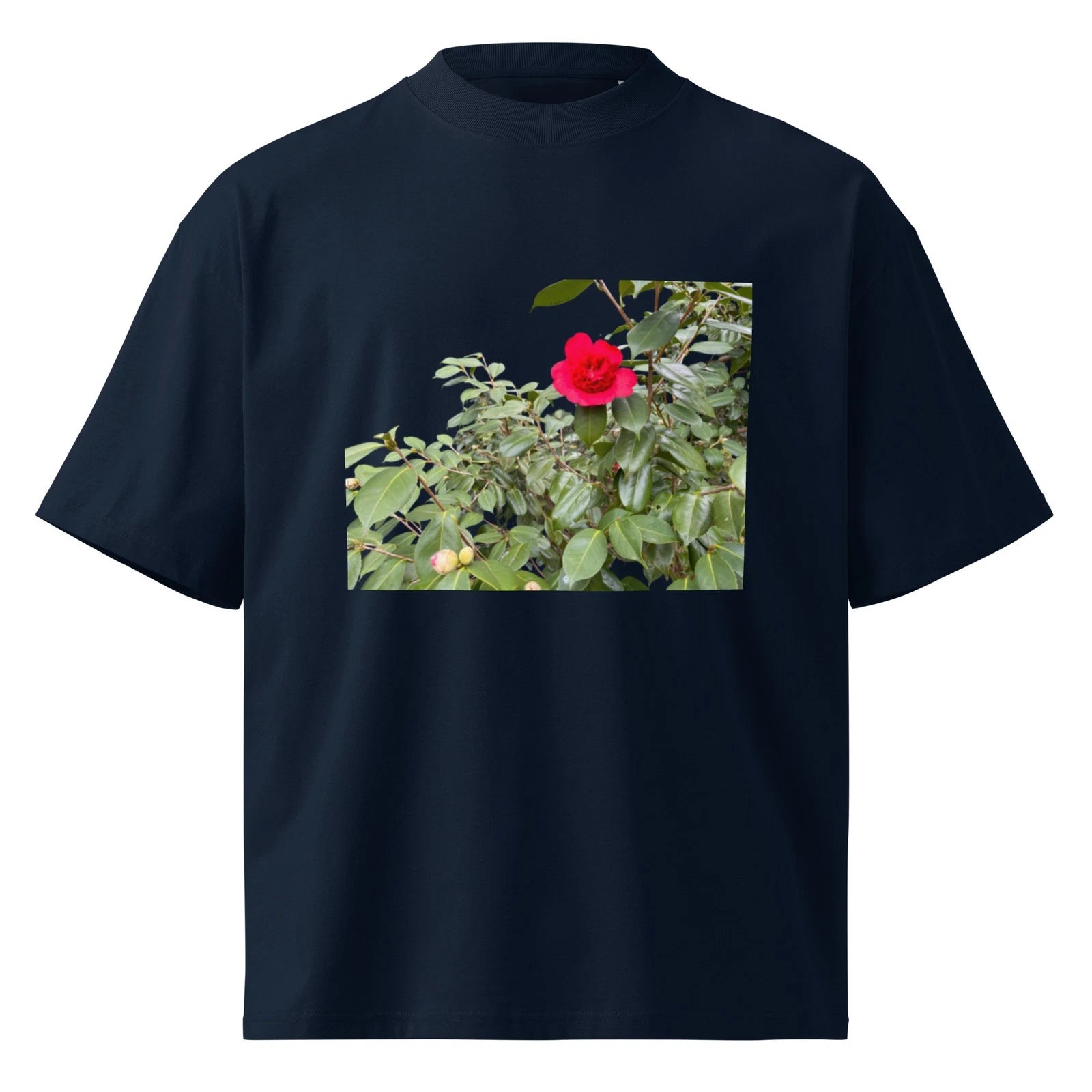 Red Rose, Unisex organic oversized high neck t-shirt