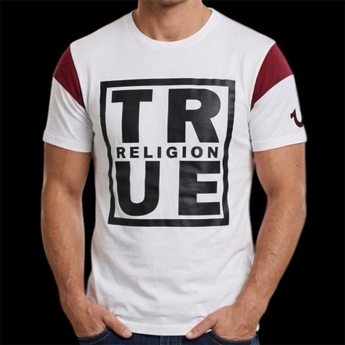 $79 TRUE RELIGION White  SQUARE FOOTBALL Short Sleeve Designer Graphic T-shirt