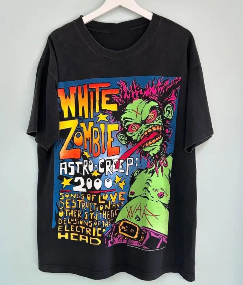White Zombie Band Black T-Shirt Remake Basic Short Sleeve Graphic Tee Unisex