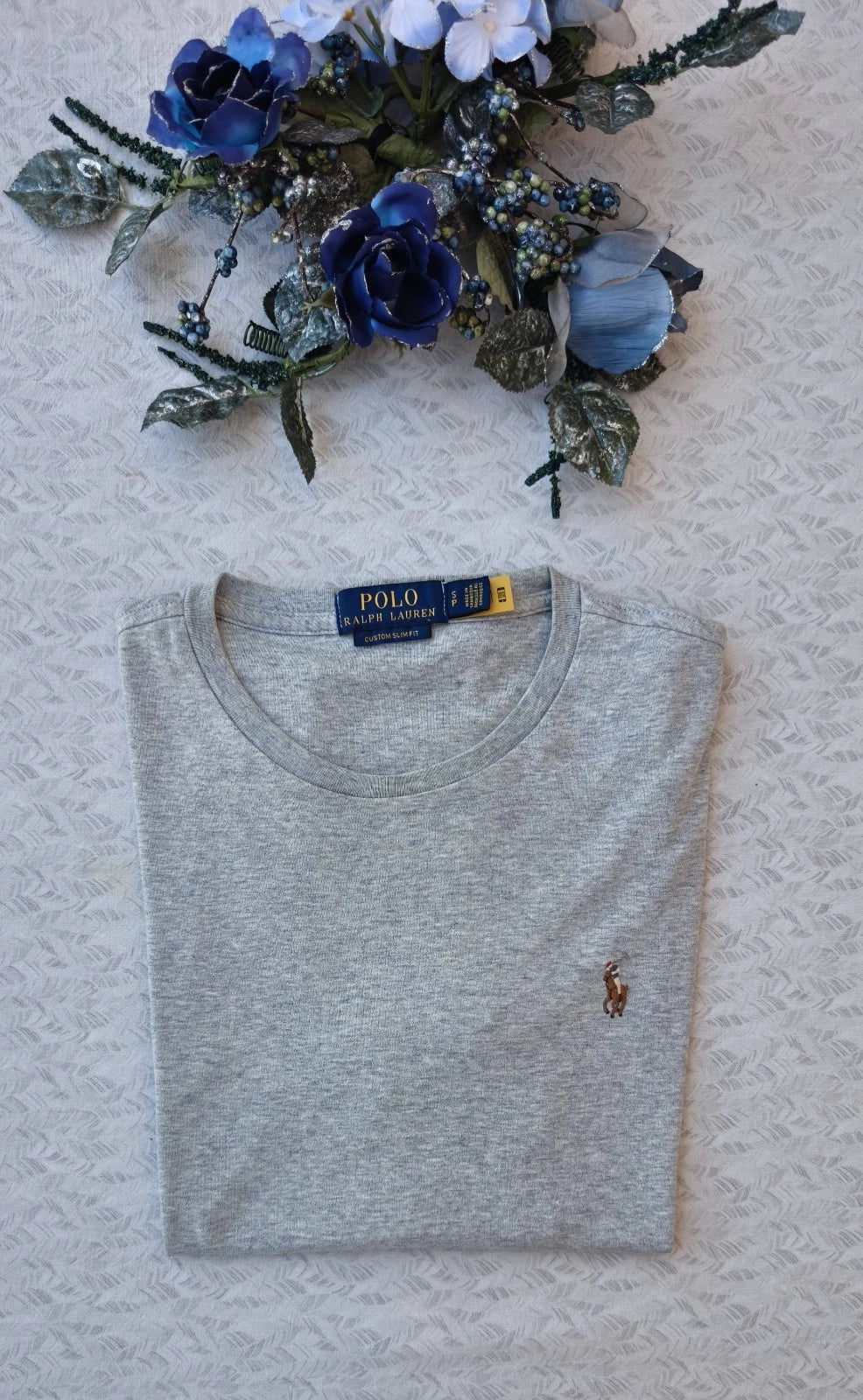 RALPH LAUREN POLO T-SHIRT-MEN'S COTTON-SLIM FIT-SIZE S-LIGHT GREY