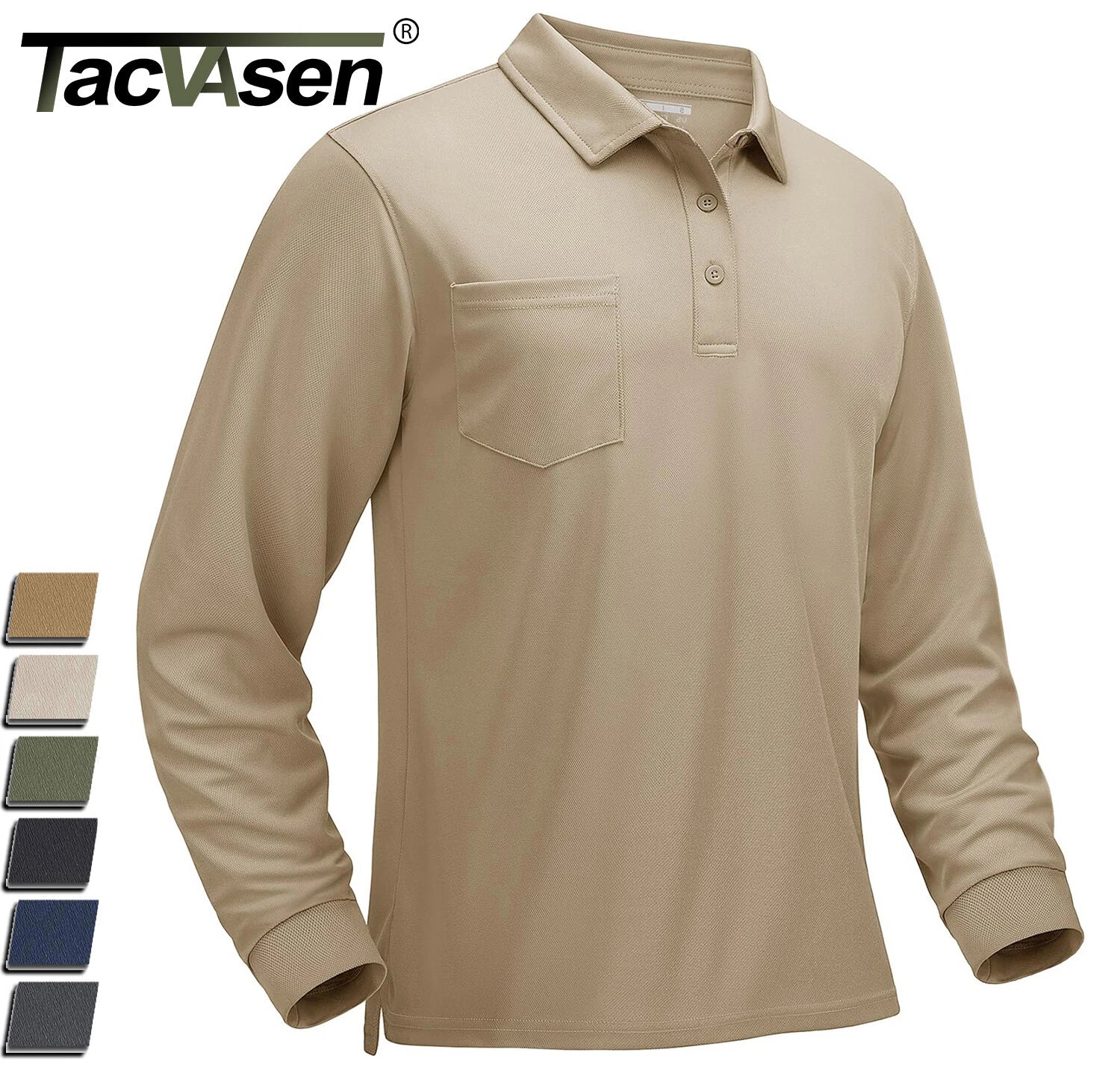 Mens Golf Polo Shirts Long Sleeve Athletic Quick Dry T-Shirts Casual Pocket Tops