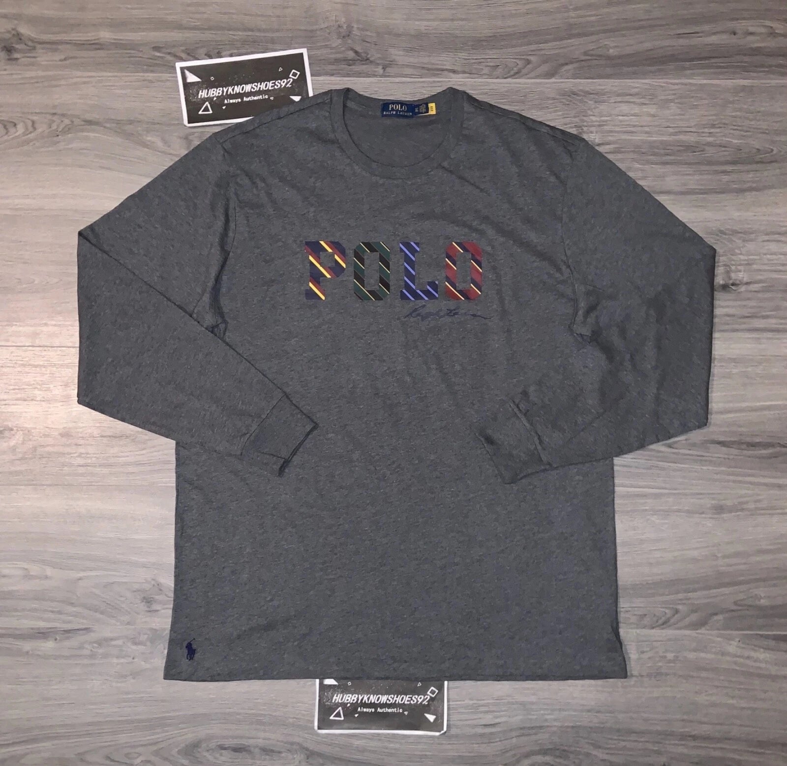 POLO RALPH LAUREN Mens Big & Tall Grey Classic Fit Logo Long Sleeve T-Shirt