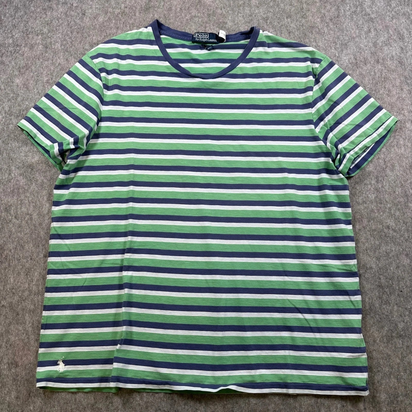 Polo Ralph Lauren T Shirt Mens XL Green Striped Custom Slim Fit Short Sleeve Tee