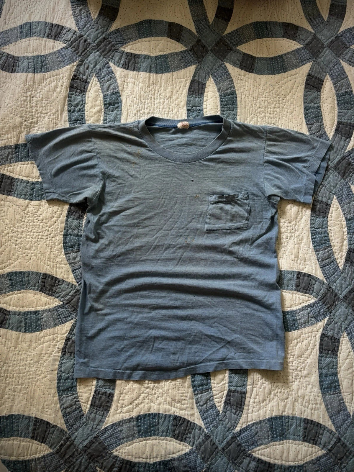 60’s B.V.D. Blue Cotton Knit Short Sleeve Pocket T-Shirt, Men's