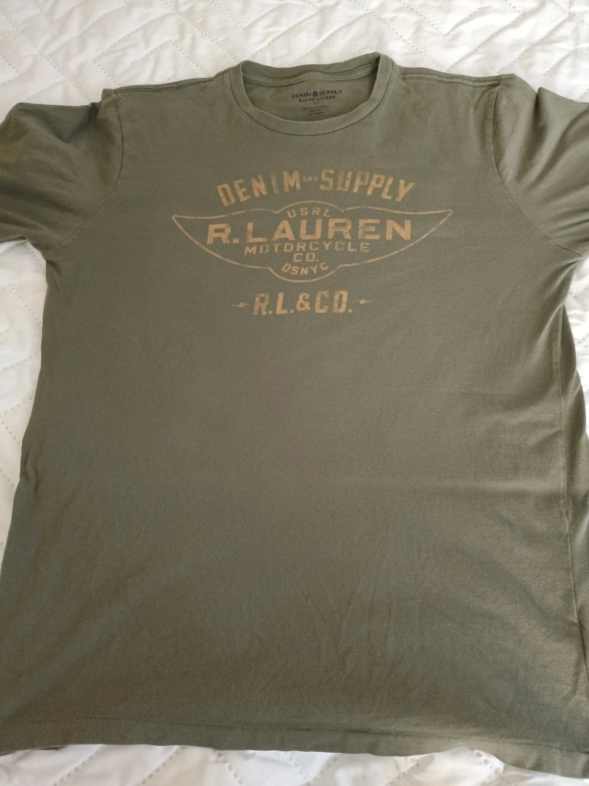 Ralph Lauren Denim & Supply T-Shirt Men XL Green Long Sleeve Motorcycle Graphic