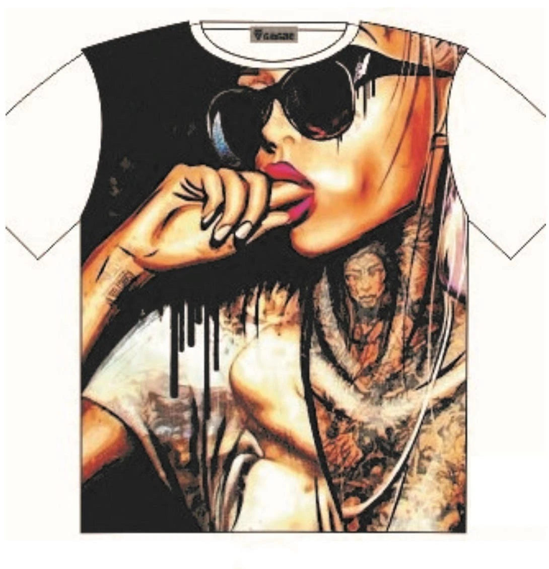T-Shirt Heavily tattooed girl with finger in her mouth Street Fashion Mens Ladie
