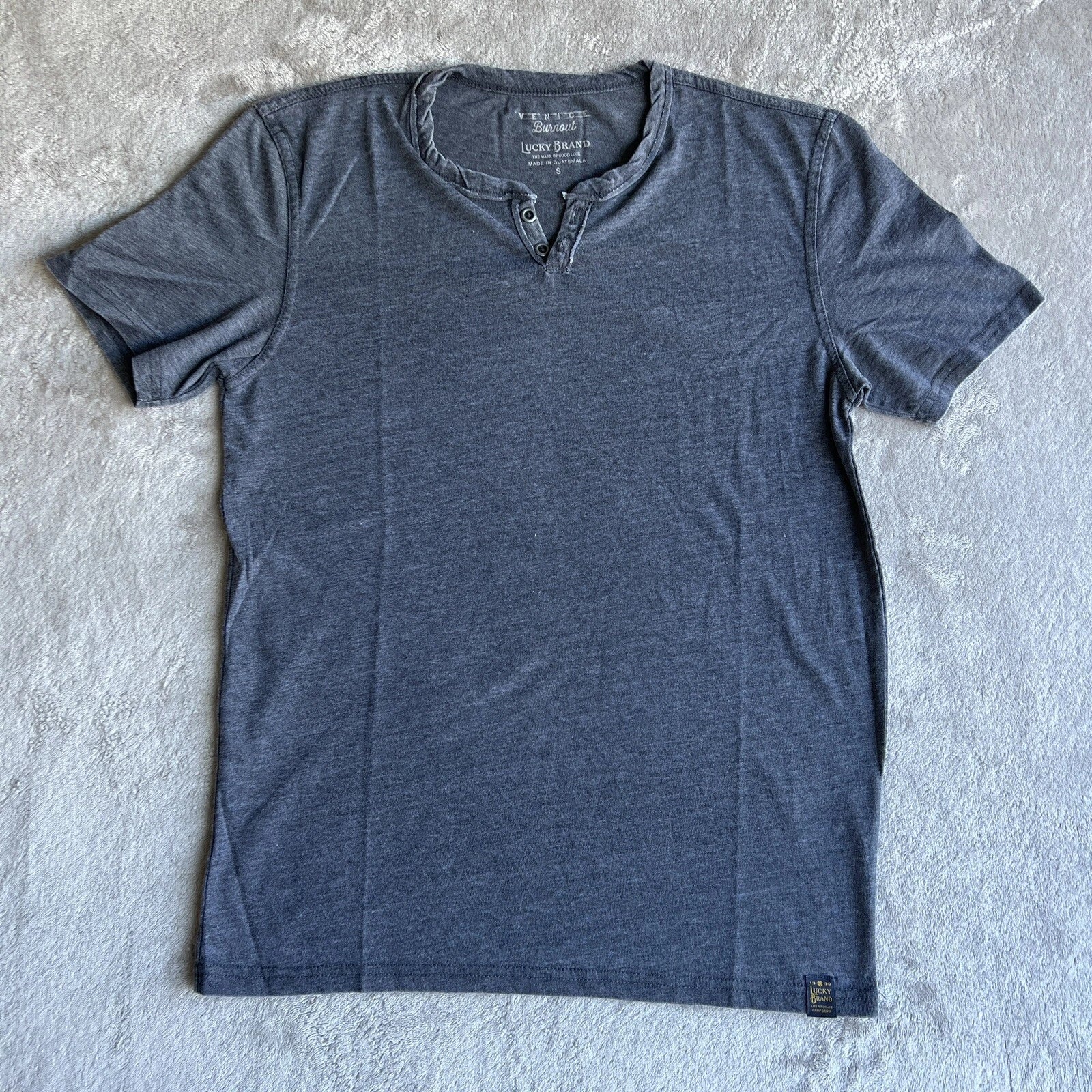 Men's Lucky Brand Venice Burnout Gray T-Shirt Cotton Blend Soft Distressed