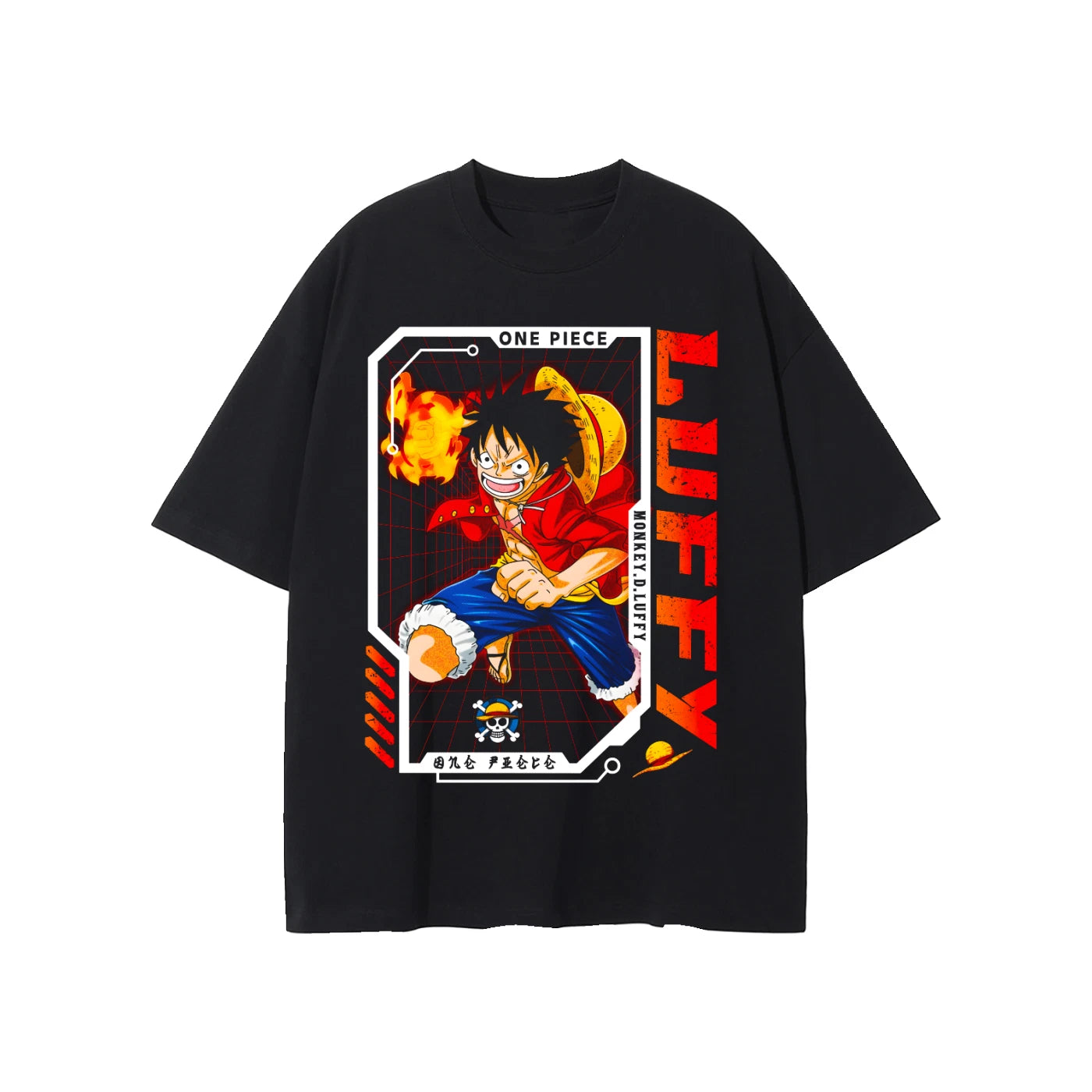 One Piece Luffy Anime Oversized T-Shirt Black Graphic Tee Unisex Pirate