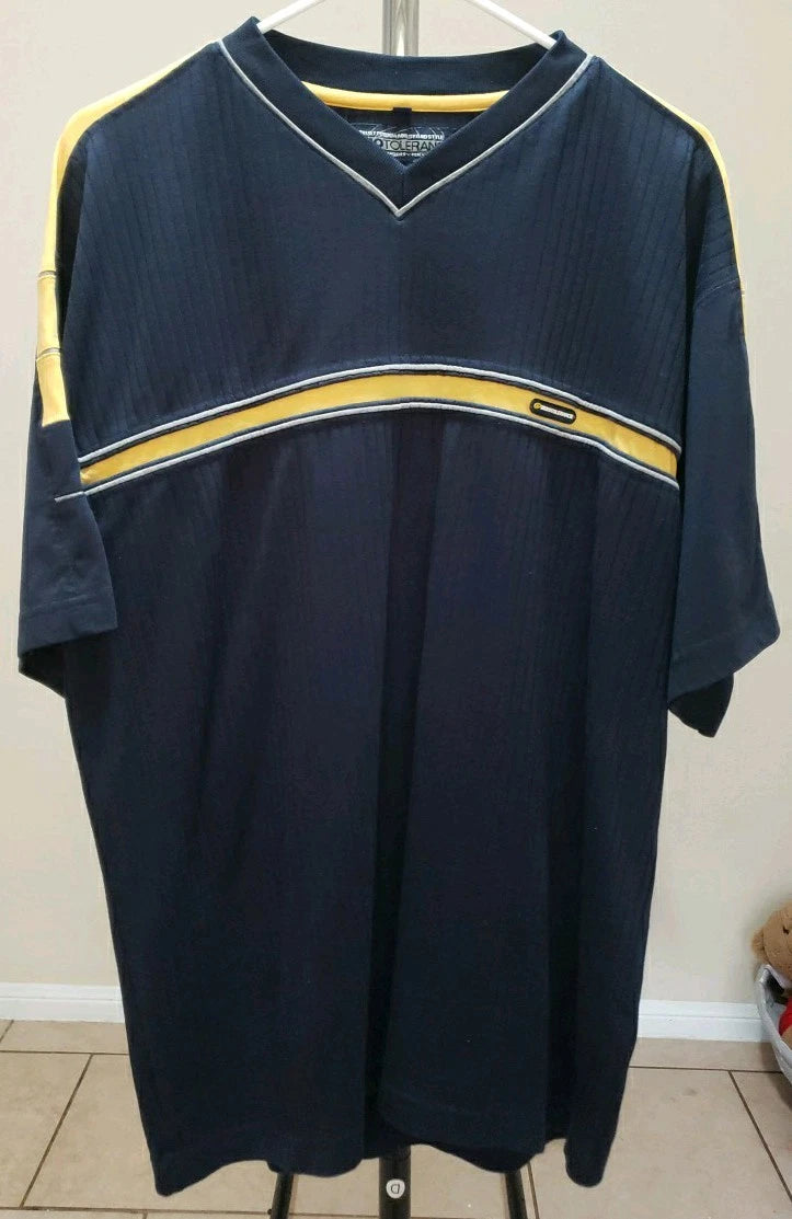 Zero Tolerance Navy Blue V Neck Shirt With Yellow Accents Size L Mens
