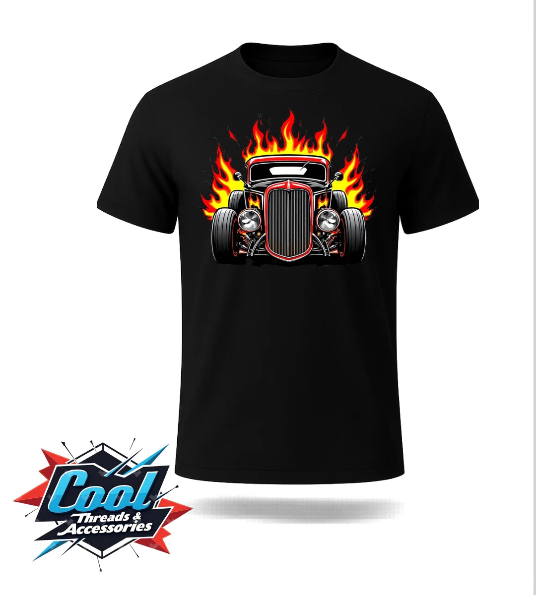 Cool Threads Hot Rod T Shirt Black Flaming Car Graphic Street Rod