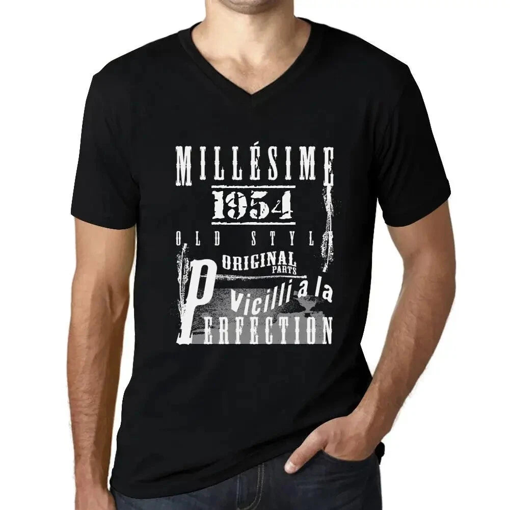 Men's Graphic T-Shirt V Neck Vintage Aged to Perfection 1954 – Millésime Vieilli