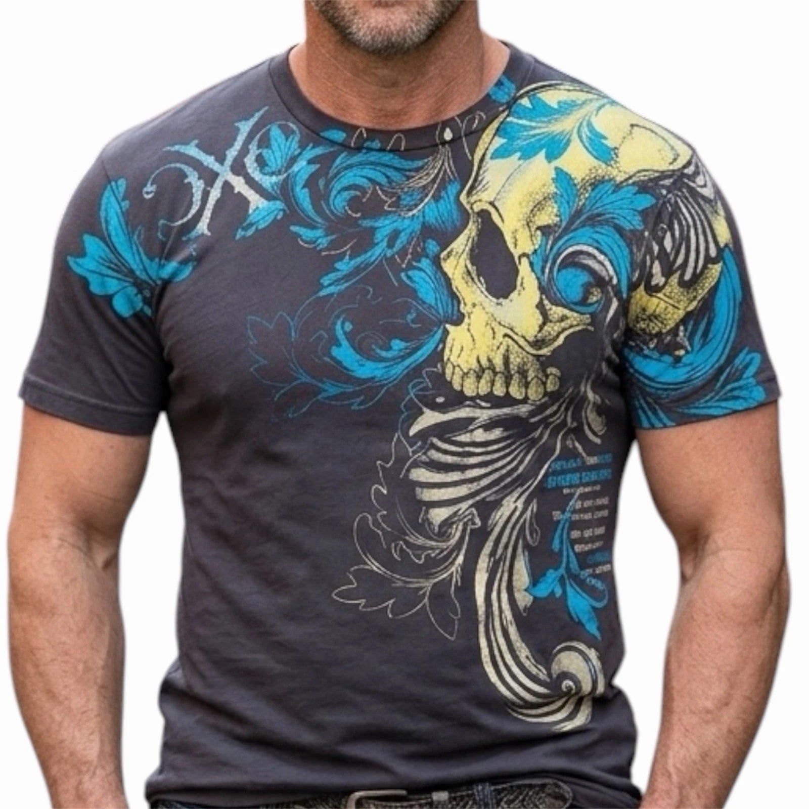 XTREME COUTURE by AFFLICTION Gray TELEPHUS Short Sleeve Slim Fit Y2K T-shirt NWT