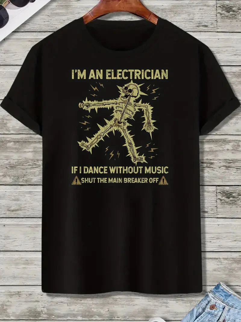 White Men's Funny Skeleton "I'm an Electrician" Graphic T-Shirt | Casual Summer