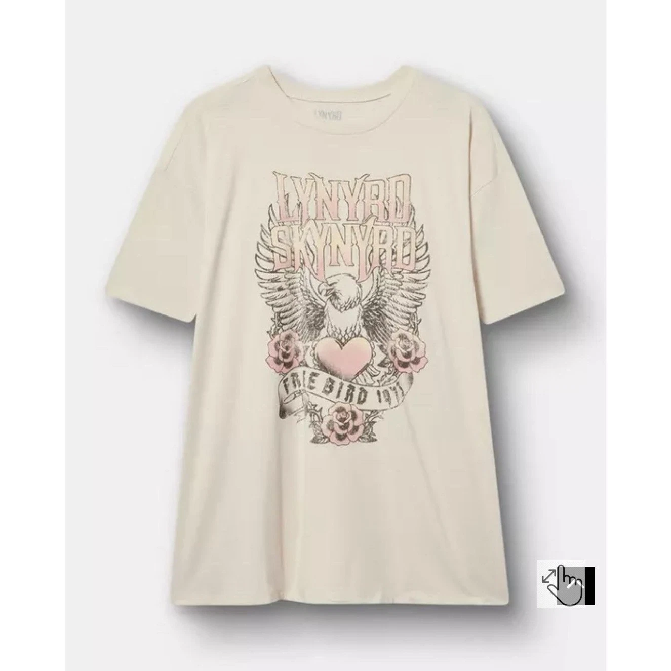 Lynyrd Skynyrd Oversized Graphic Jersey Tee Crew Neck Cotton Blend Free Bird