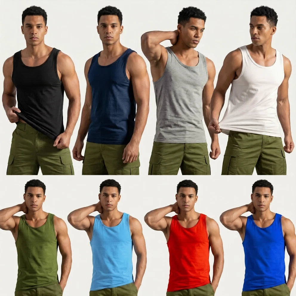 3 & 6 Mens Vest Tops Pack 100% Cotton Summer Gym Training Tank Sports Plain Top