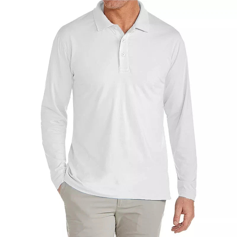 JUMP START MEN'S MODERN FIT LONG SLEEVE POLO SHIRT - SIZE: MEN L - WHITE