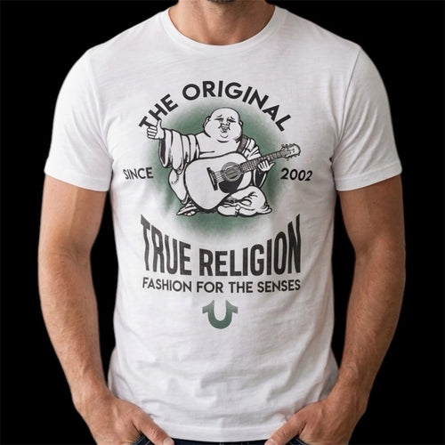 $69 TRUE RELIGION White REAL DEAL BUDDHA Short Sleeve Designer Graphic T-shirt