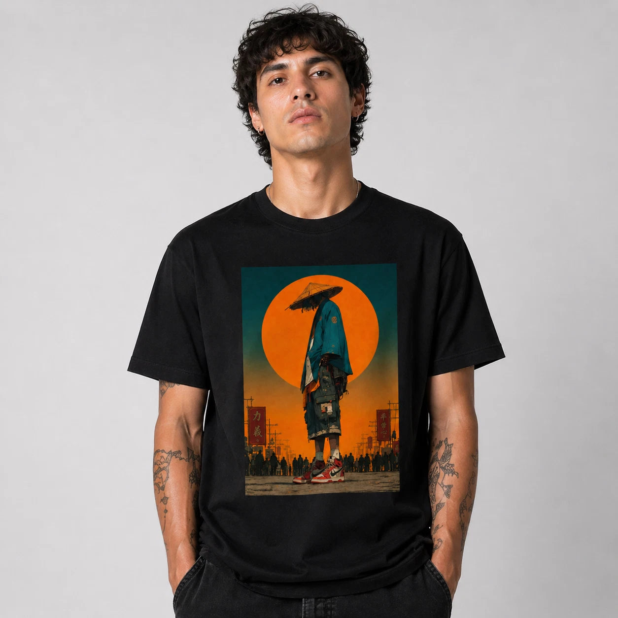Unisex Graphic Black T-Shirt Cyberpunk Streetwear Loose Fit Japanese Anime Tee